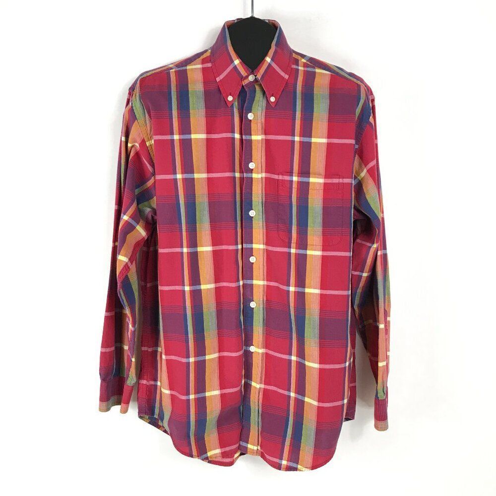 Brooks Brothers 346 Plaid Long Sleeve Shirt Men's Medium 100% Cotton Workwear